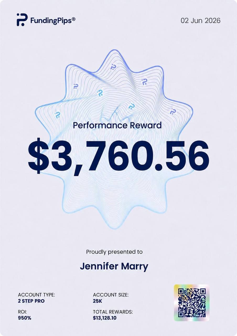 FundingPips performance reward — Jennifer Marry